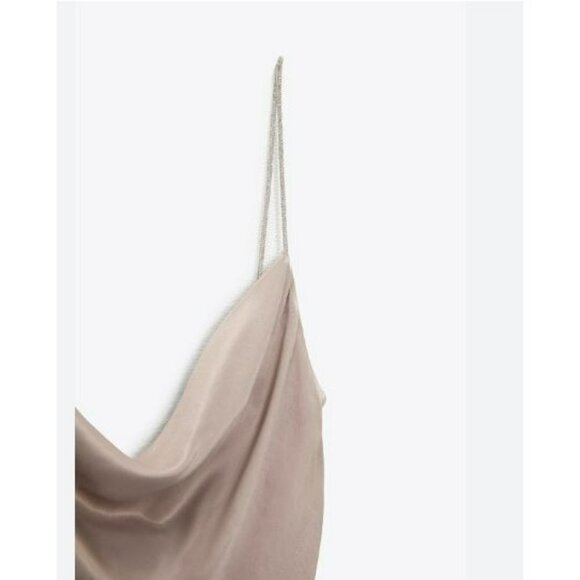 Zara Nude Sparkly Strap Slip Dress Rhinestone Strap Slip Size Small NWT - Picture 10 of 14